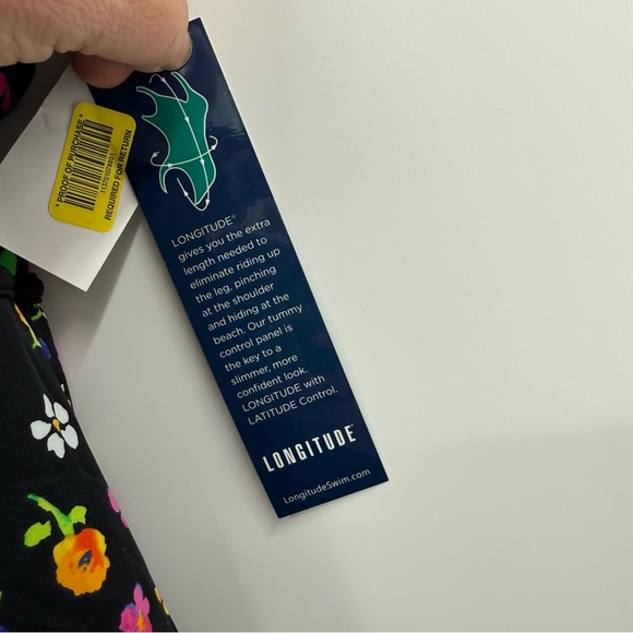 Longitude One-piece Swim Suit Black Floral NWT Slimming Size 16W Skirt - Picture 6 of 9